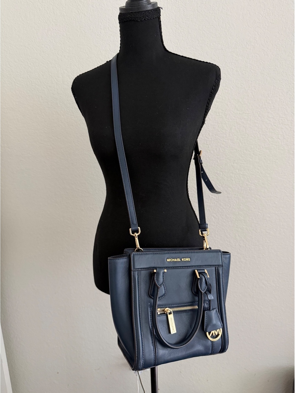 Michael Kors Navy Leather Satchel Shoulder Bag Colette collette
